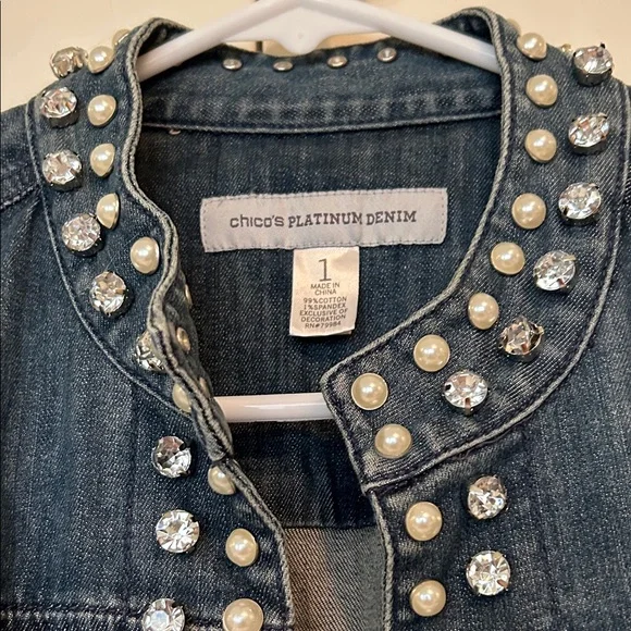 Chico's Platinum denim Studded Jean Jacket - Picture 2 of 10